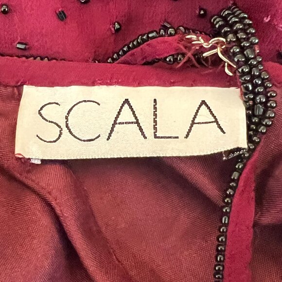 NWT SCALA Sequined Evening Beaded Halter Silk Burgundy Maxi Prom Dress L 9-10 - Picture 11 of 15